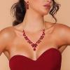 image:imageBriLove Womens Wedding Bridal Crystal Teardrop Cluster Statement Necklace Dangle Earrings Set11Peach Morganite Color RoseGoldTone