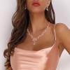 image:imageBriLove Womens Wedding Jewelry Leaf Cluster Flower Crystal Dangle Earrings Pendant Necklace Set for Bridal14Peach Morganite Color RoseGoldPlatedBase