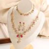 image:imageBriLove Womens Wedding Jewelry Leaf Cluster Flower Crystal Dangle Earrings Pendant Necklace Set for Bridal3PcsPink GoldPlatedBase