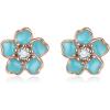 image:imageBriLove Bohemian Boho 925 Sterling Silver Flower Stud Earrings for Women Dainty Shiny Rhinestone Flora Earrings for Summer Refreshing Seaside Idyllic HolidayBlue Rose GoldTone