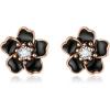 image:imageBriLove Bohemian Boho 925 Sterling Silver Flower Stud Earrings for Women Dainty Shiny Rhinestone Flora Earrings for Summer Refreshing Seaside Idyllic HolidayBlack Rose GoldTone