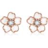 image:imageBriLove Bohemian Boho 925 Sterling Silver Flower Stud Earrings for Women Dainty Shiny Rhinestone Flora Earrings for Summer Refreshing Seaside Idyllic HolidayClear Rose GoldTone
