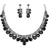 image:imageBriLove Gorgeous Jewelry Set for Women Stunning Shiny Crystal Teardrop Cluster Statement Necklace Dangle Drop Earrings Wedding Party Prom AccessoriesBlack SilverTone
