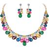image:imageBriLove Gorgeous Jewelry Set for Women Stunning Shiny Crystal Teardrop Cluster Statement Necklace Dangle Drop Earrings Wedding Party Prom AccessoriesMulticolor GoldTone