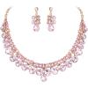 image:imageBriLove Gorgeous Jewelry Set for Women Stunning Shiny Crystal Teardrop Cluster Statement Necklace Dangle Drop Earrings Wedding Party Prom AccessoriesPink GoldTone