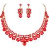 image:imageBriLove Gorgeous Jewelry Set for Women Stunning Shiny Crystal Teardrop Cluster Statement Necklace Dangle Drop Earrings Wedding Party Prom AccessoriesRuby Color GoldTone