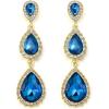 image:imageBriLove Gorgeous Shiny Rhinestones Teardrop Chandelier Long Dangle Earrings for Wedding Bridal Party Prom Jewelry AccessoriesBlue GoldTone