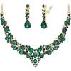 image:imageBriLove Jewelry Clipon Earrings Sparkling Austrian Crystal Teardrop Cluster Statement Necklace Set for Party Prom Accessories14Emerald Color GoldTone