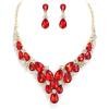 image:imageBriLove Statement Wedding Jewelery Set Shiny Gorgeous Crystal Teardrop Cluster Necklace Earrings for Womens Bridal Party Prom AccessoriesRuby Color GoldTone