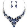image:imageBriLove Statement Wedding Jewelery Set Shiny Gorgeous Crystal Teardrop Cluster Necklace Earrings for Womens Bridal Party Prom AccessoriesSapphire Color SilverTone
