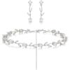 image:imageBriLove Wedding Jewelry Set for Women CZ Teardrop Flower Leaf Filigree Necklace Earrings Party Prom AccessoriesMarquise SilverTone
