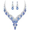 image:imageBriLove Womens Wedding Bridal Austrian Crystal Teardrop Flower Cluster Statement Necklace Dangle Earrings Jewelry Set for Party Prom2PcsNavy Blue SilverTone