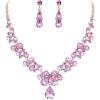 image:imageBriLove Womens Wedding Bridal Crystal Teardrop Cluster Statement Necklace Dangle Earrings Set09Pink GoldToned
