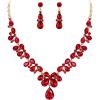 image:imageBriLove Womens Wedding Bridal Crystal Teardrop Cluster Statement Necklace Dangle Earrings Set11Peach Morganite Color RoseGoldTone