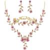 image:imageBriLove Womens Wedding Jewelry Leaf Cluster Flower Crystal Dangle Earrings Pendant Necklace Set for Bridal3PcsPink GoldPlatedBase