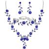 image:imageBriLove Womens Wedding Jewelry Leaf Cluster Flower Crystal Dangle Earrings Pendant Necklace Set for Bridal3PcsSky Blue SilverTone