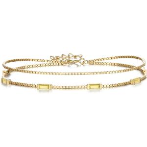 image:imageBriLove Dainty Elegant 925 Sterling Silver Cubic Zirconia 2 Layer Birthstone Bracelets for WomenSix Emerald Cut Tennis Bracelet Birthday Prom Gifts JewelryChampagne GoldTone