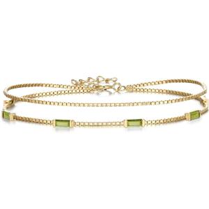 image:imageBriLove Dainty Elegant 925 Sterling Silver Cubic Zirconia 2 Layer Birthstone Bracelets for WomenSix Emerald Cut Tennis Bracelet Birthday Prom Gifts JewelryPeridot GoldTone