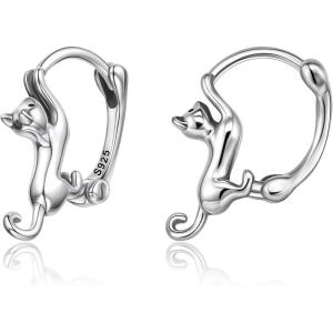 image:imageBriLove Dainty Simple Real 925 Sterling Silver Hoop Earrings for WomenClassic Cute Cat Jewelry Gifts for Birthday AnniversaryClear
