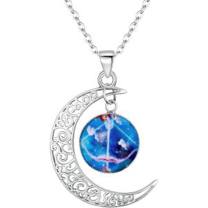 image:imageBriLove Gifts for Mom Women 925 Sterling Silver Horoscope Zodiac 12 Constellation Astrology Galaxy amp Crescent Moon Glass Bead Pendant Necklace for BirthdayChristmasAnniversarySagittarius Nov 22  Dec 21