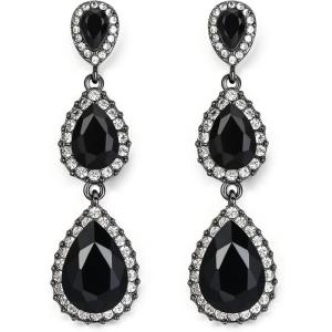 image:imageBriLove Gorgeous Shiny Rhinestones Teardrop Chandelier Long Dangle Earrings for Wedding Bridal Party Prom Jewelry AccessoriesBlack BlackTone