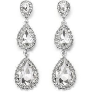 image:imageBriLove Gorgeous Shiny Rhinestones Teardrop Chandelier Long Dangle Earrings for Wedding Bridal Party Prom Jewelry AccessoriesClear SilverTone