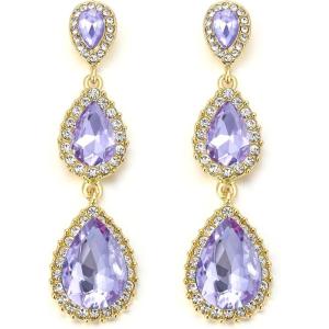 image:imageBriLove Gorgeous Shiny Rhinestones Teardrop Chandelier Long Dangle Earrings for Wedding Bridal Party Prom Jewelry AccessoriesLight Purple GoldTone