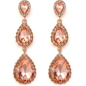image:imageBriLove Gorgeous Shiny Rhinestones Teardrop Chandelier Long Dangle Earrings for Wedding Bridal Party Prom Jewelry AccessoriesPeach RoseGoldTone