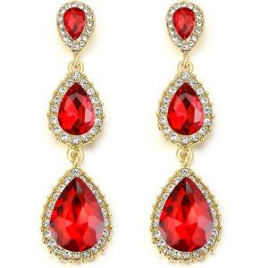 image:imageBriLove Gorgeous Shiny Rhinestones Teardrop Chandelier Long Dangle Earrings for Wedding Bridal Party Prom Jewelry AccessoriesRuby Color GoldTone