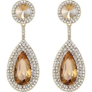 image:imageBriLove Gorgeous Wedding Rhinestones Teardrop Chandelier Long Dangle Earrings for Bridal Party Prom Jewelry AccessoriesChampagne GoldTone