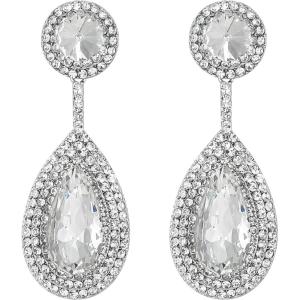 image:imageBriLove Gorgeous Wedding Rhinestones Teardrop Chandelier Long Dangle Earrings for Bridal Party Prom Jewelry AccessoriesClear SilverTone
