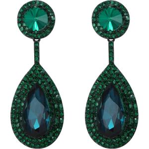 image:imageBriLove Gorgeous Wedding Rhinestones Teardrop Chandelier Long Dangle Earrings for Bridal Party Prom Jewelry AccessoriesEmerald Color BlackTone