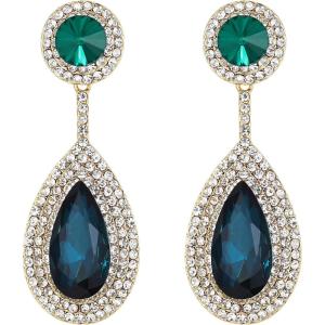 image:imageBriLove Gorgeous Wedding Rhinestones Teardrop Chandelier Long Dangle Earrings for Bridal Party Prom Jewelry AccessoriesEmerald Color GoldTone