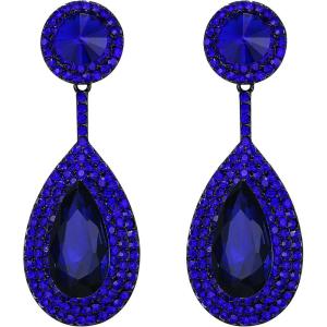image:imageBriLove Gorgeous Wedding Rhinestones Teardrop Chandelier Long Dangle Earrings for Bridal Party Prom Jewelry AccessoriesRoyal Blue BlackTone