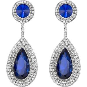 image:imageBriLove Gorgeous Wedding Rhinestones Teardrop Chandelier Long Dangle Earrings for Bridal Party Prom Jewelry AccessoriesRoyal Blue SilverTone