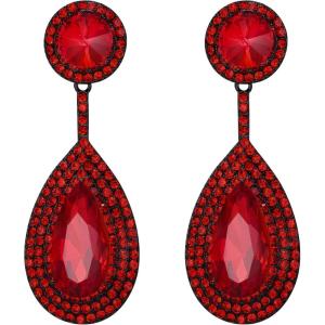 image:imageBriLove Gorgeous Wedding Rhinestones Teardrop Chandelier Long Dangle Earrings for Bridal Party Prom Jewelry AccessoriesRuby Color BlackTone