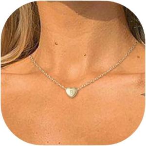 image:imageBriLove Personalized 925 Sterling Silver Dainty Small Tiny Initial Heart Pendant Choker Necklace Gift for Women Mothers DayValentines DayBirthdayChristmasAnniversary 14K GoldTonedB