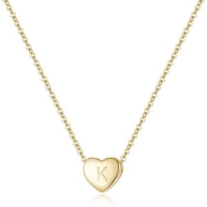 image:imageBriLove Personalized 925 Sterling Silver Dainty Small Tiny Initial Heart Pendant Choker Necklace Gift for Women Mothers DayValentines DayBirthdayChristmasAnniversary 14K GoldTonedK