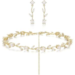 image:imageBriLove Wedding Jewelry Set for Women CZ Teardrop Flower Leaf Filigree Necklace Earrings Party Prom AccessoriesMarquise GoldTone