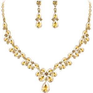 image:imageBriLove Womens Wedding Bridal Crystal Teardrop Cluster Statement Necklace Dangle Earrings SetChampagne GoldTone