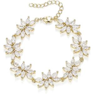 image:imageBriLove Womens Wedding Link Bracelet Shiny Gorgeous Cubic Zirconia Marquise Cluster Bracelets for Bridal Party Prom AccessoriesClear GoldTone