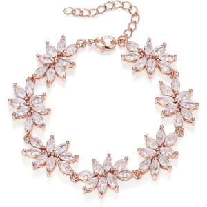 image:imageBriLove Womens Wedding Link Bracelet Shiny Gorgeous Cubic Zirconia Marquise Cluster Bracelets for Bridal Party Prom AccessoriesClear RoseGoldTone