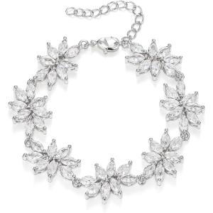 image:imageBriLove Womens Wedding Link Bracelet Shiny Gorgeous Cubic Zirconia Marquise Cluster Bracelets for Bridal Party Prom AccessoriesClear SilverTone