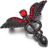 image:imageBriLove Halloween Costume Crystal Medical Symbol Angle Swing Caduceus Brooch Pin for Women Cosplay PartyRuby Color BlackTone