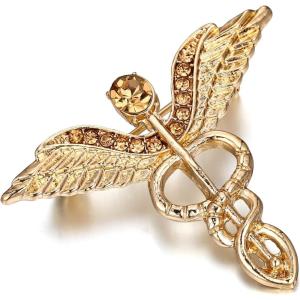 image:imageBriLove Halloween Costume Crystal Medical Symbol Angle Swing Caduceus Brooch Pin for Women Cosplay PartyChampagne GoldTone