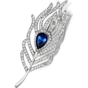 image:imageBriLove Stunning Rhinestone Brooch Pin for Women Fashion Exquisite Exaggerated Brooches for Dress Accessories Jewelry GiftFeather