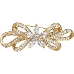 image:imageBriLove Wedding Bridal Brooch Pin for Women Fashion CZ Marquise Crystals Rhinestones Flower BroochesClear GoldTone