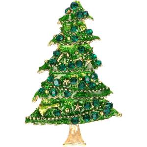 image:imageBriLove Womens Rhinestone Beaded Christmas Tree Star Trumpet Five Layers Brooch Pin for PartyEmerald Color GoldTone