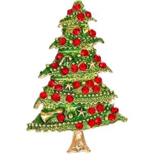 image:imageBriLove Womens Rhinestone Beaded Christmas Tree Star Trumpet Five Layers Brooch Pin for PartyRuby Color GoldTone