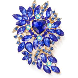image:imageBriLove Womens Stunning Crystal Rhinestone Marquise Cluster Heart Shaped Leaf Brooch Pin for Wedding Party PromBlue GoldTone